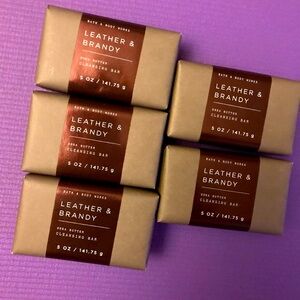Men's Leather & Brandy Bath & Body Works Lot Of 5 Bat Soap B&BW